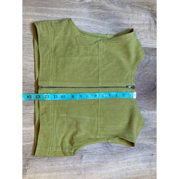 FREE PEOPLE Olive Green Linen Sleeveless Zip-Front‎ Crop Top Size 10 NWT $148.00 - Picture 6 of 7